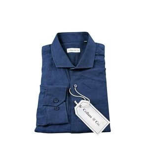 Collars & Co. Navy Blue Pure Linen Men's L/S Button Front Size Large NWT